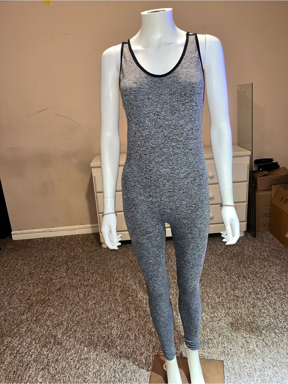 Forever 21 Grey Tank Jumpsuit with Black Trim